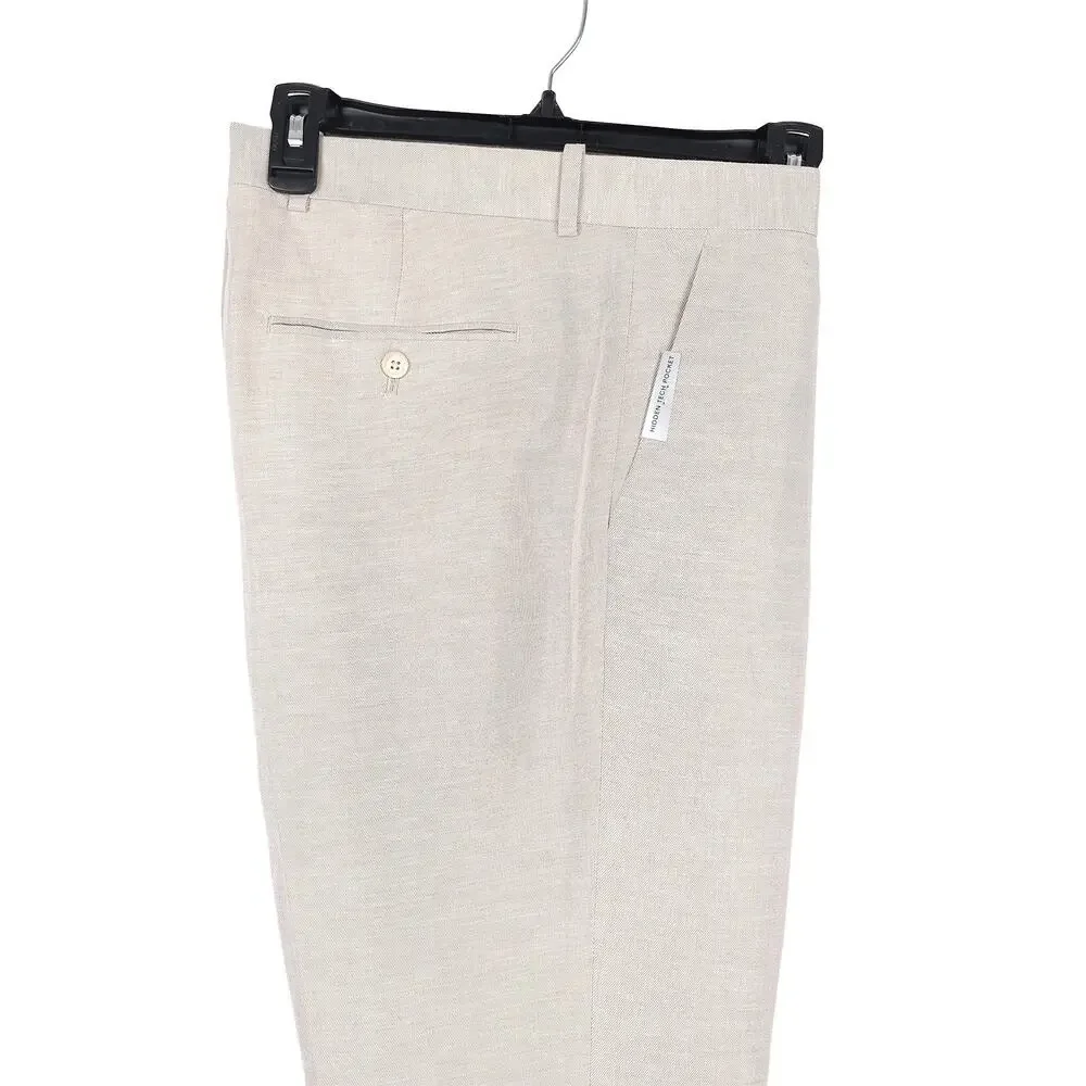 Perry Ellis Portfolio Mens Modern Fit Dress Pants 32x29 Light Tan Linen Cotton